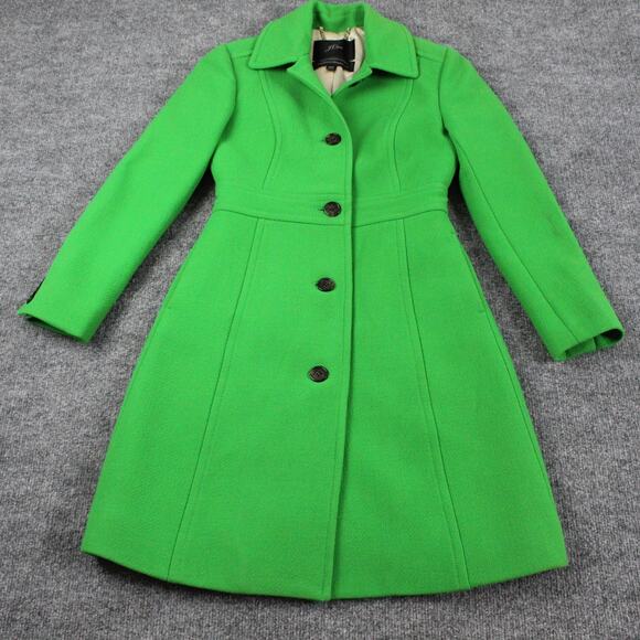 J Crew Coat Women 00P Lady Day Italian Double Cloth Wool Blend Green Long Peacoa - Picture 2 of 15